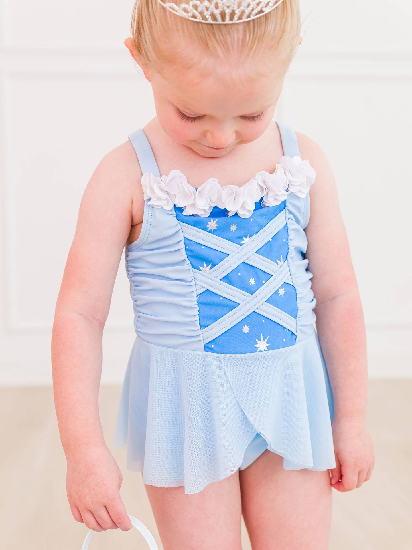 Girls Crystal Blue Princess Dress-Up One Piece Swimsuit