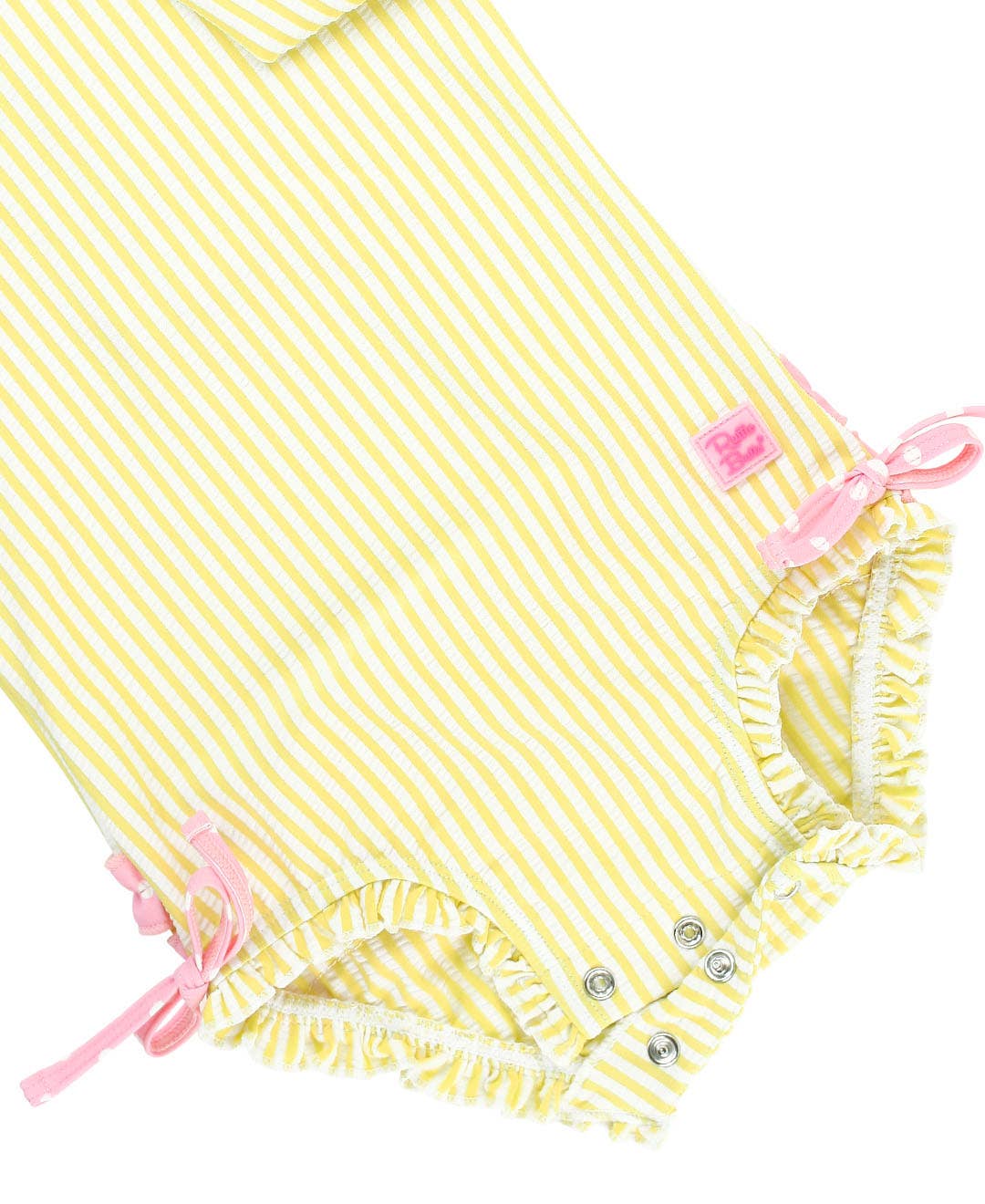 Baby Girls Banana Seersucker Long Sleeve One Piece Rash Guard Swimsuit with Signature Rear Ruffles
