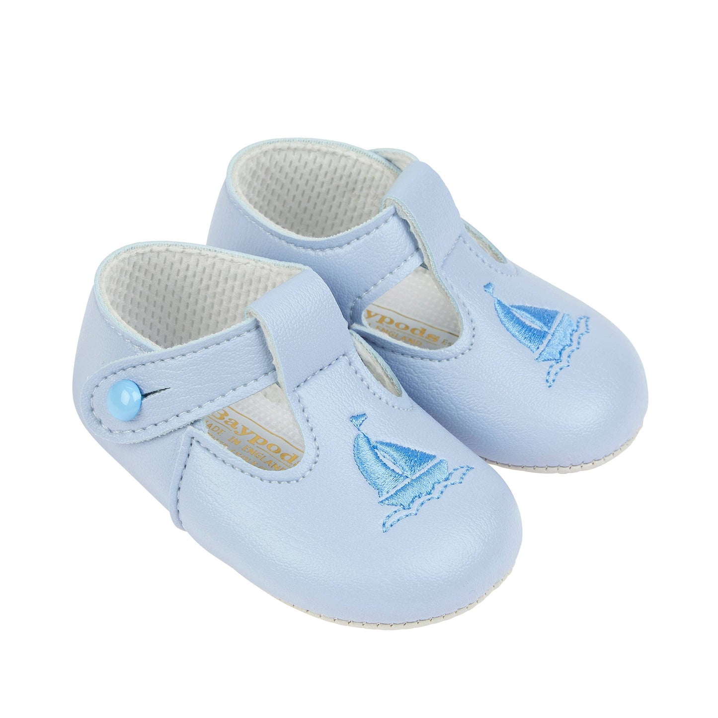 B119 soft sole button T-bar with Yacht embroidery