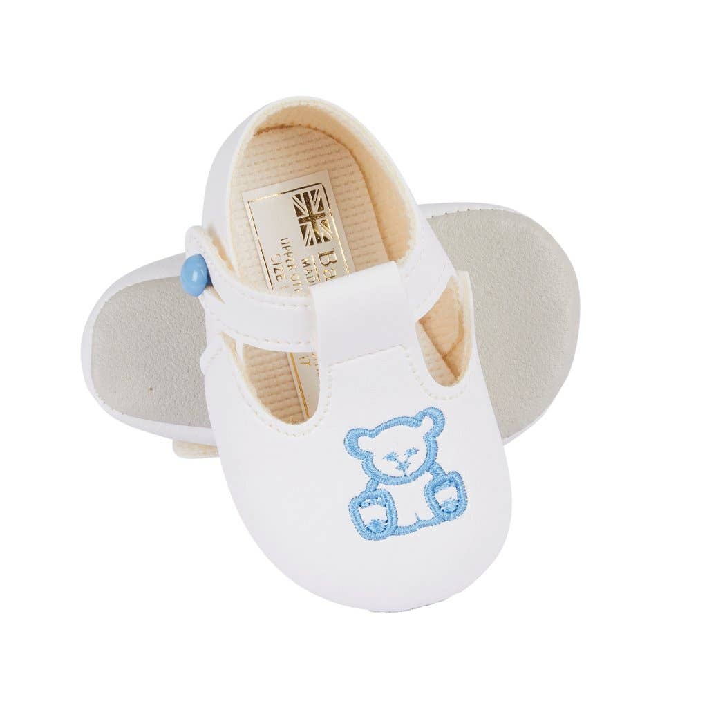 B117 Soft sole baby shoes button T-bar with Teddy embroidery