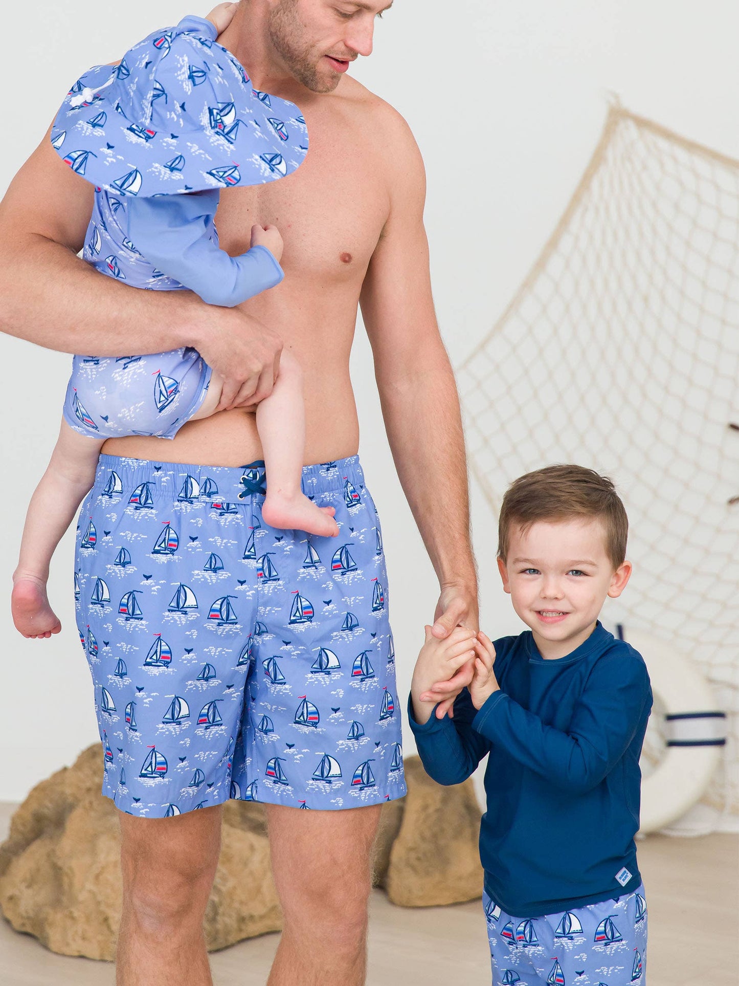 Baby Boys Blue Seas the Day Long Sleeve One Piece Rash Guard Swimsuit