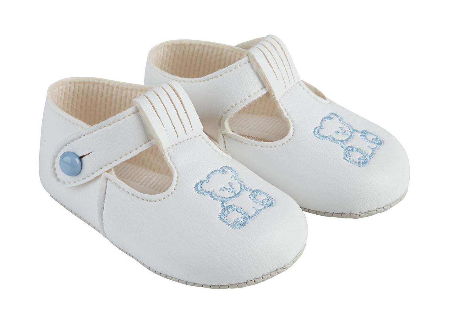 B117 Soft sole baby shoes button T-bar with Teddy embroidery