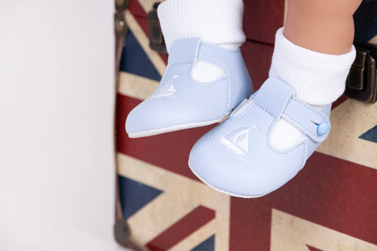 B119 soft sole button T-bar with Yacht embroidery