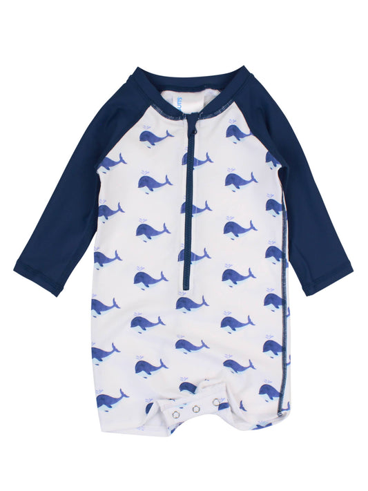 Baby Boys Whale Friends Long Sleeve One Piece Rash Guard Swimsuit