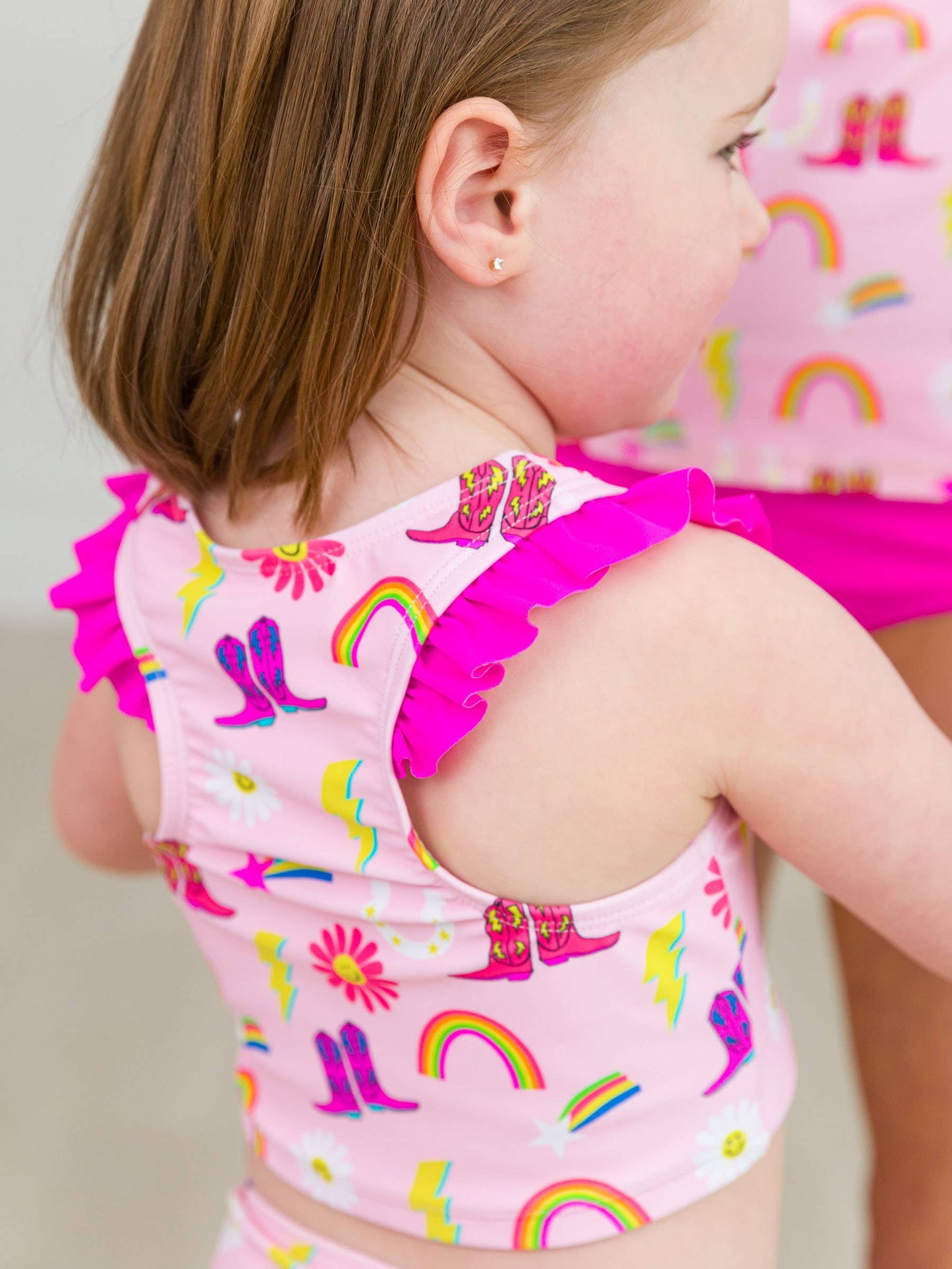 Girls Cowgirl Cutie Racerback Flutter Tankini 2-Piece Swimsuit