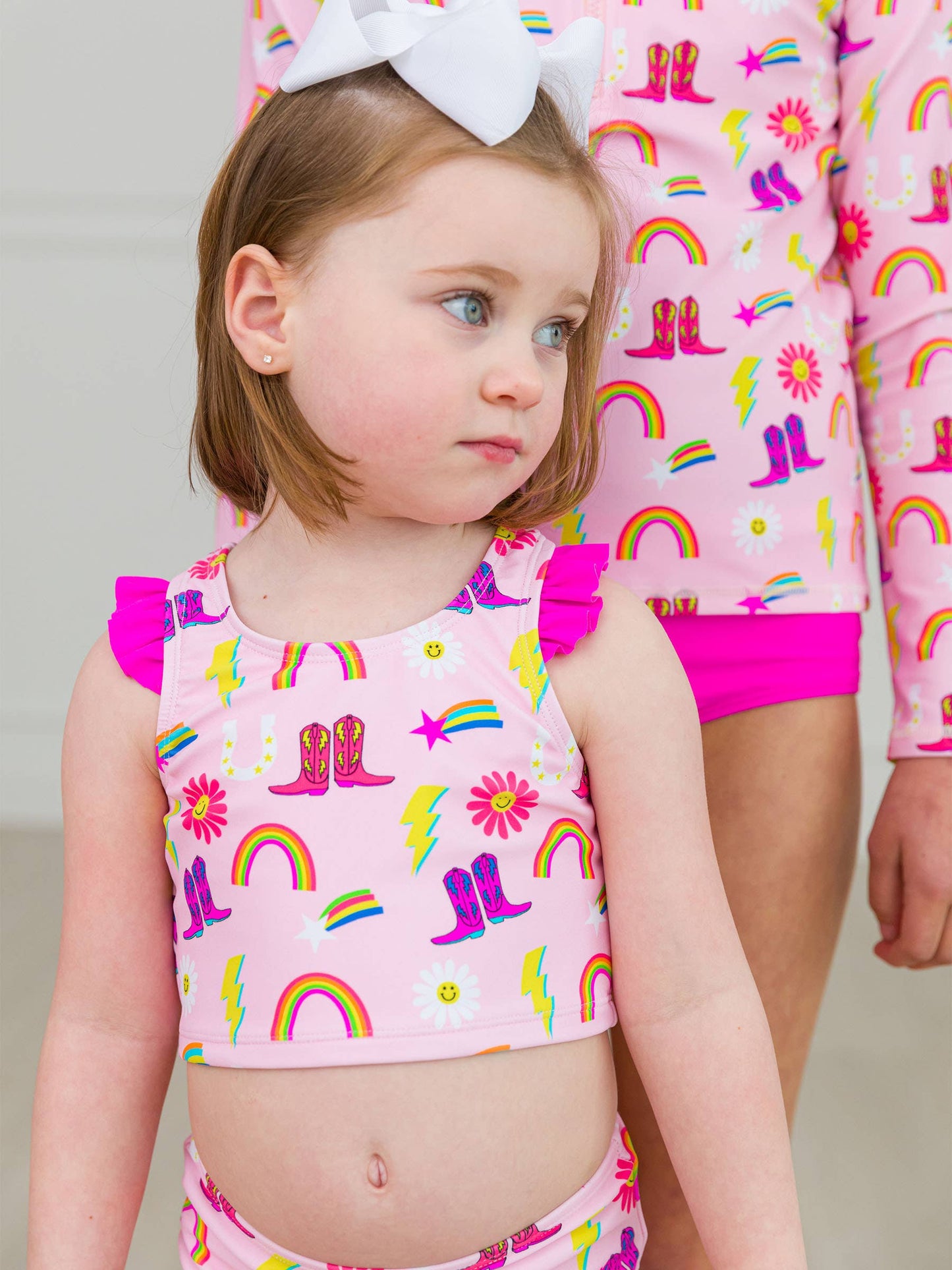 Girls Cowgirl Cutie Racerback Flutter Tankini 2-Piece Swimsuit