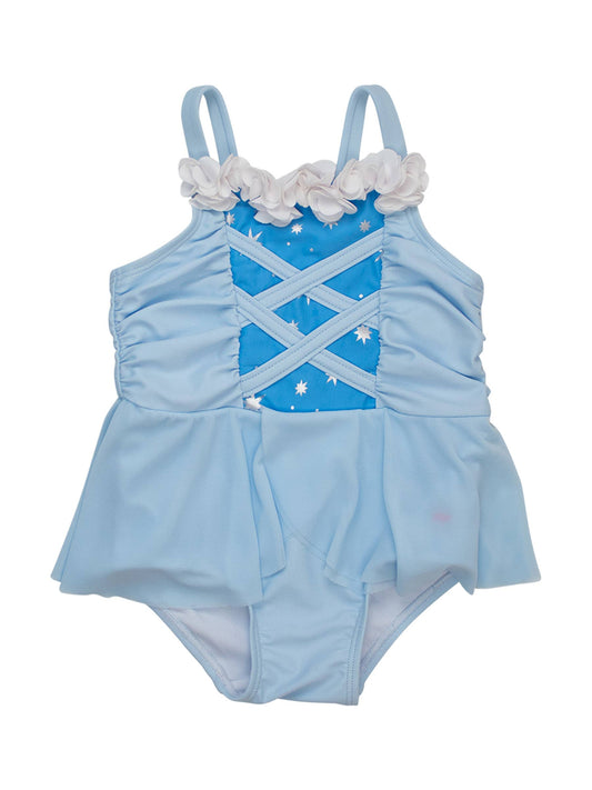 Girls Crystal Blue Princess Dress-Up One Piece Swimsuit