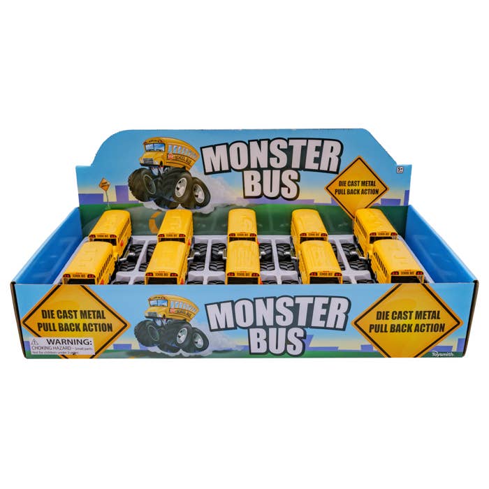 Monster School Bus, Pull Back Action, Die-Cast