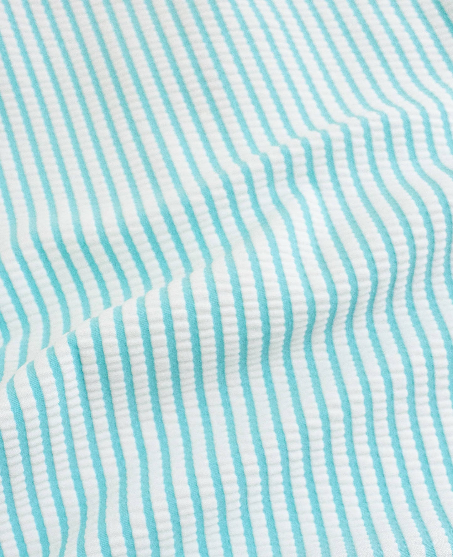 Baby Girls Bright Aqua Seersucker Long Sleeve One Piece Rash Guard Swimsuit with Signature Rear Ruffles