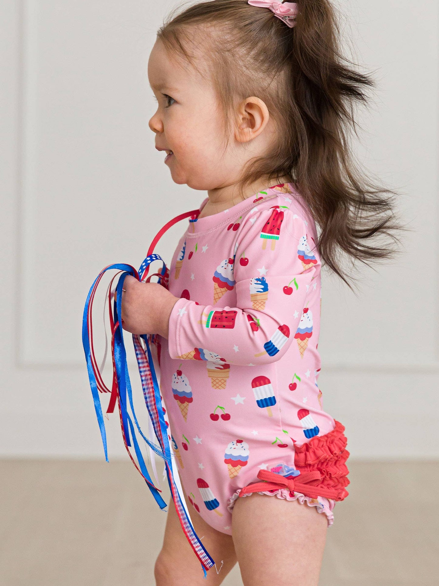 Baby Girls Sweet Freedom Long Sleeve One Piece Rash Guard Swimsuit with Signature Rear Ruffles