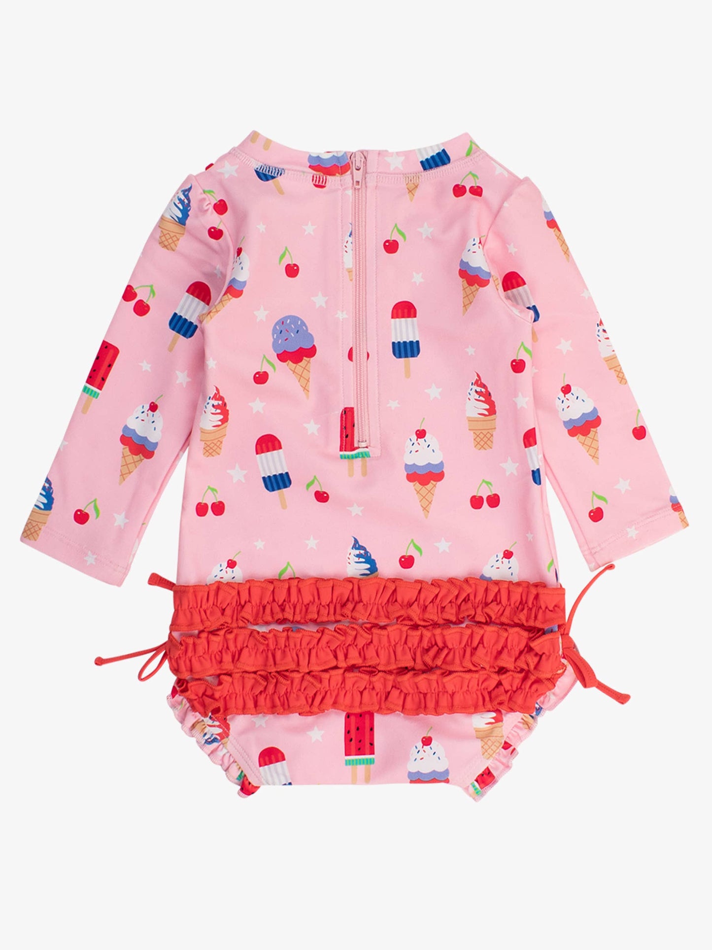 Baby Girls Sweet Freedom Long Sleeve One Piece Rash Guard Swimsuit with Signature Rear Ruffles
