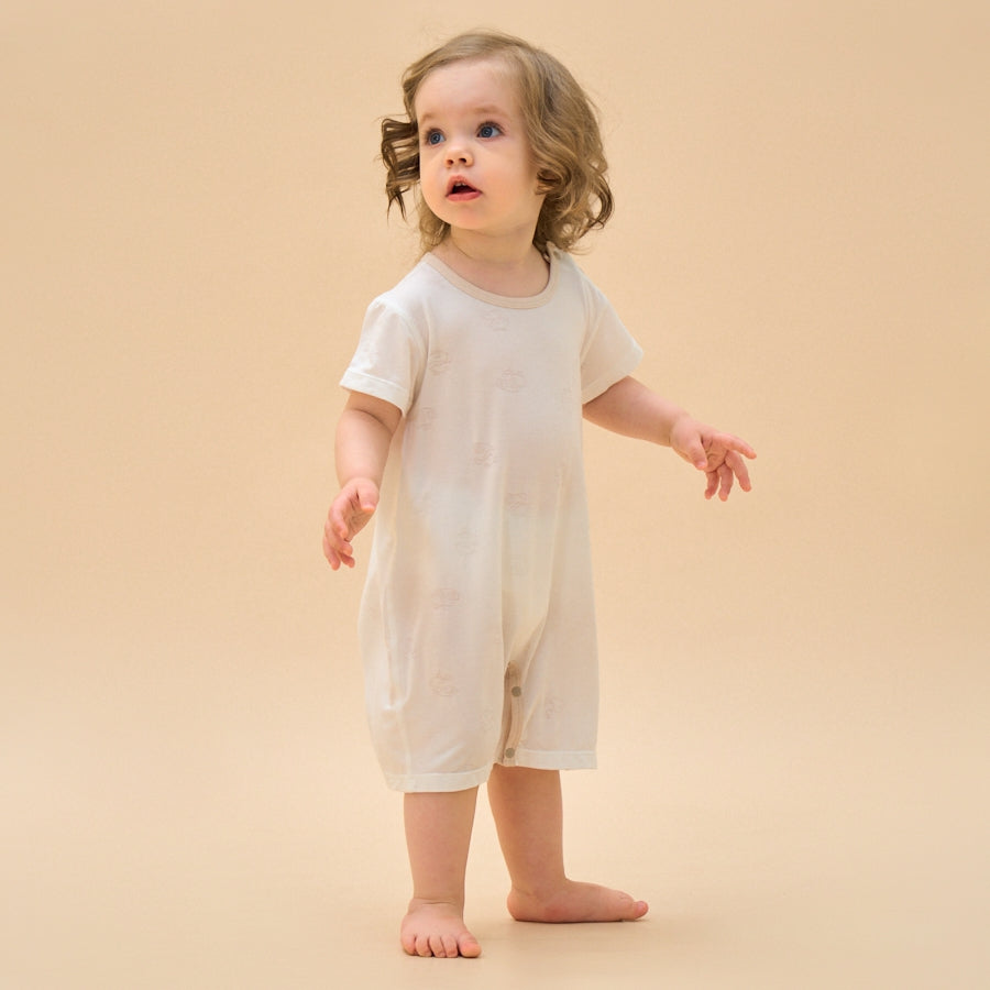 Little Plant Silky Soft TENCEL™ Modal Jacquard Romper - White Panda