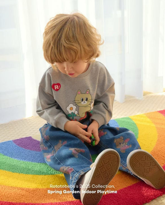 Rototobebe Bear Pattern Denim Pants