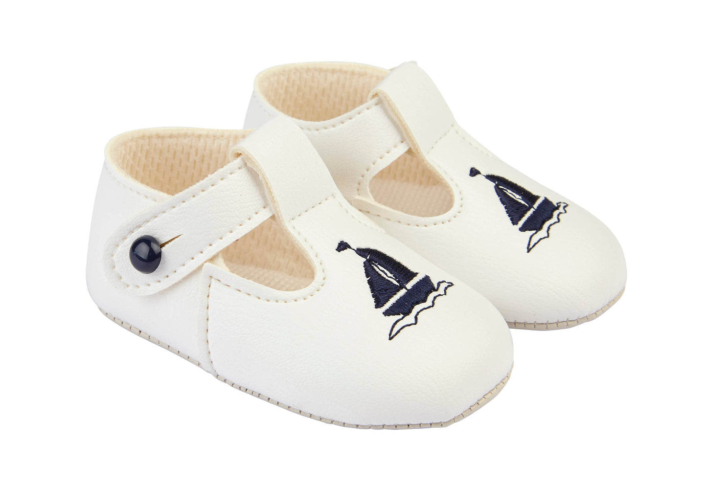 B119 soft sole button T-bar with Yacht embroidery