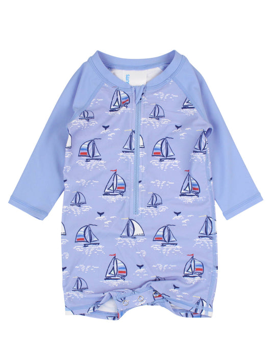 Baby Boys Blue Seas the Day Long Sleeve One Piece Rash Guard Swimsuit