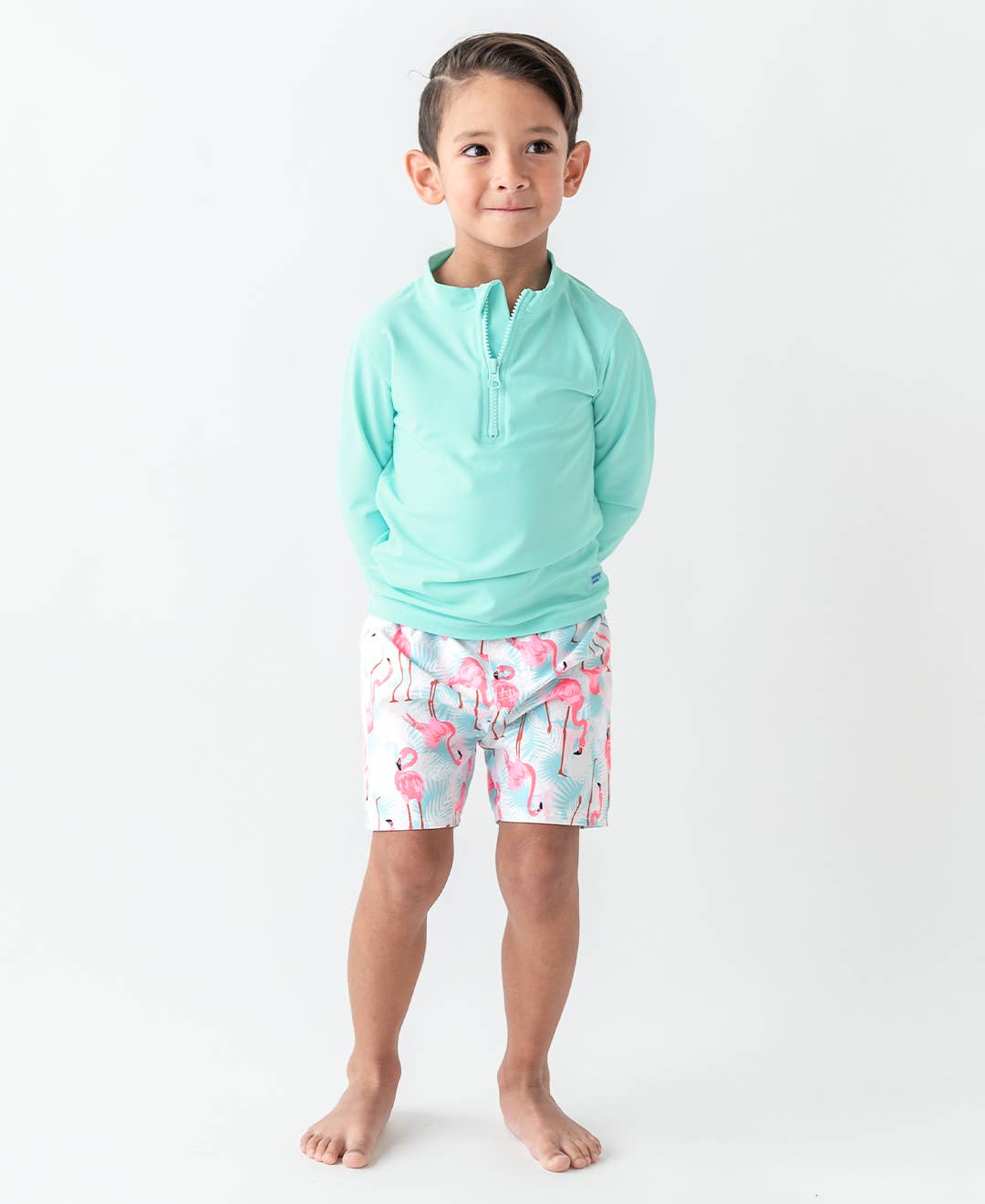 Boys Vintage Aqua Long Sleeve Zipper Rash Guard