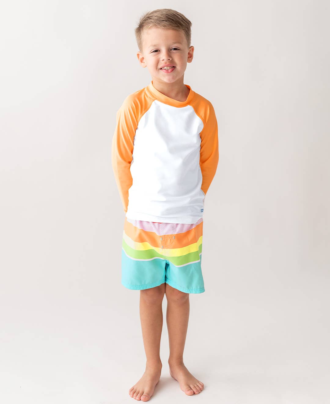 Boys Island Rainbow Multi-Stripe Swim Trunks