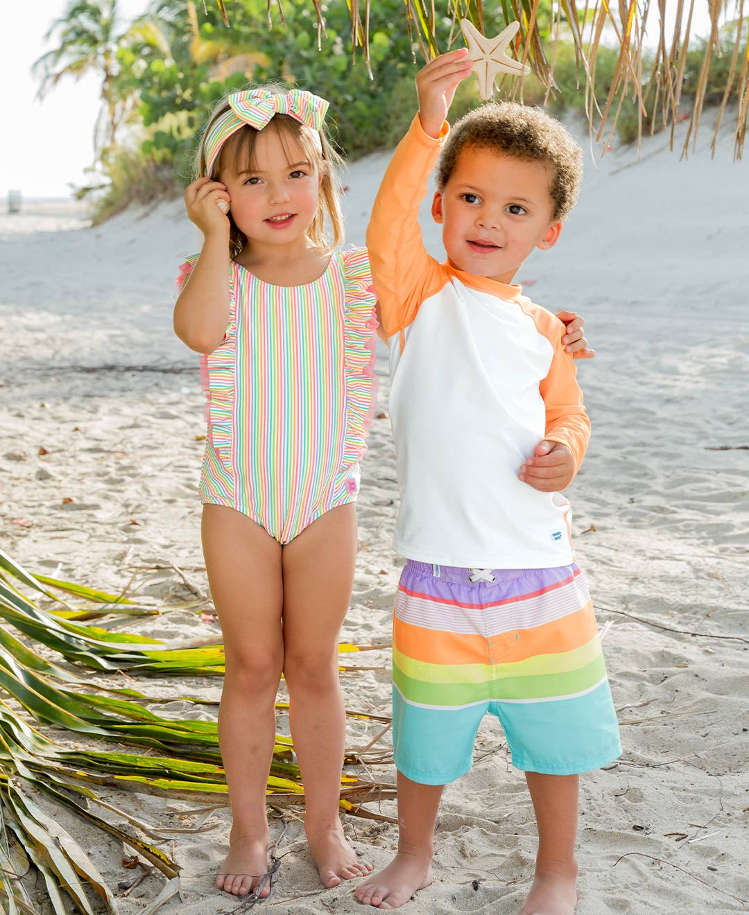 Boys Island Rainbow Multi-Stripe Swim Trunks