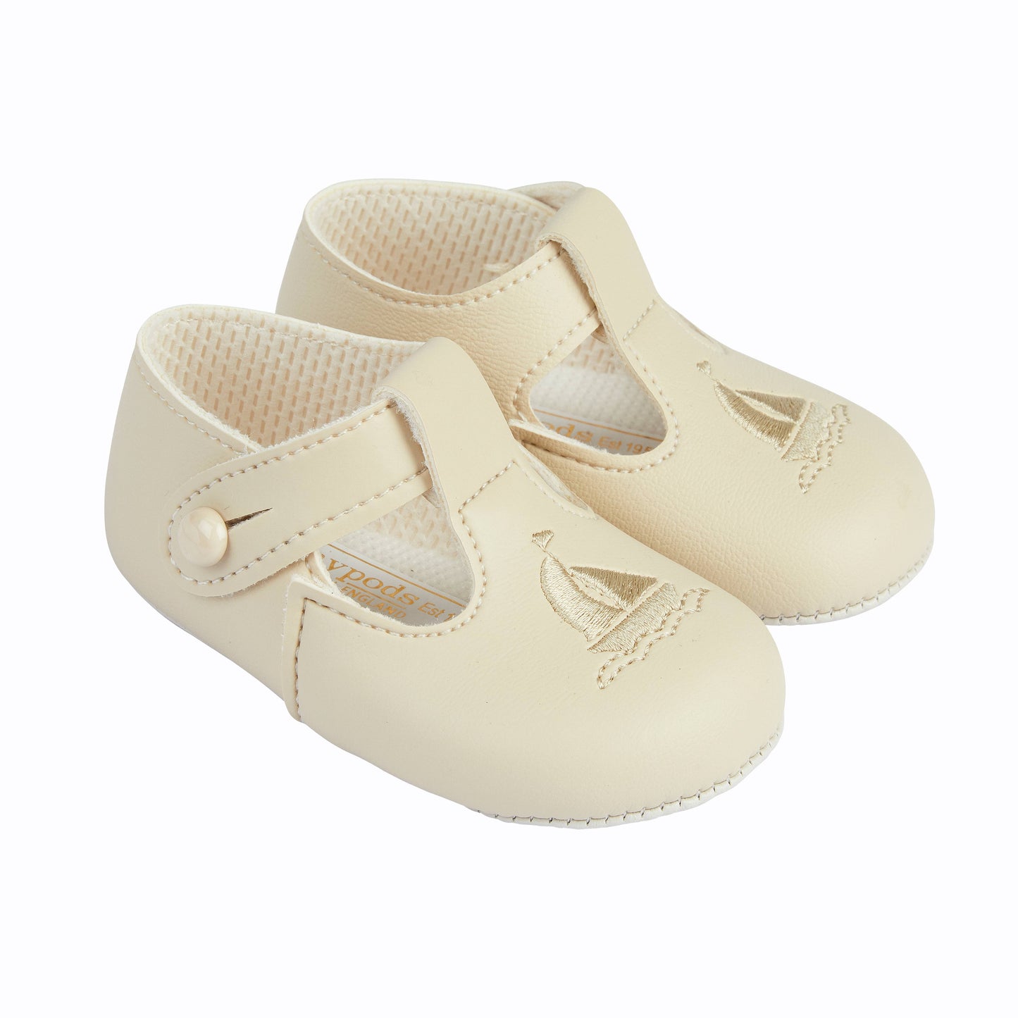 B119 soft sole button T-bar with Yacht embroidery