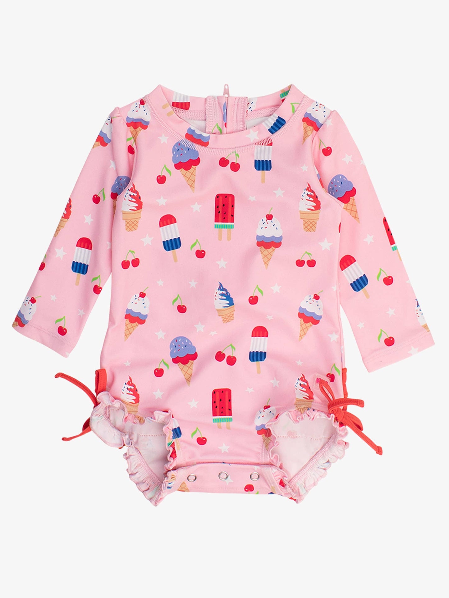 Baby Girls Sweet Freedom Long Sleeve One Piece Rash Guard Swimsuit with Signature Rear Ruffles