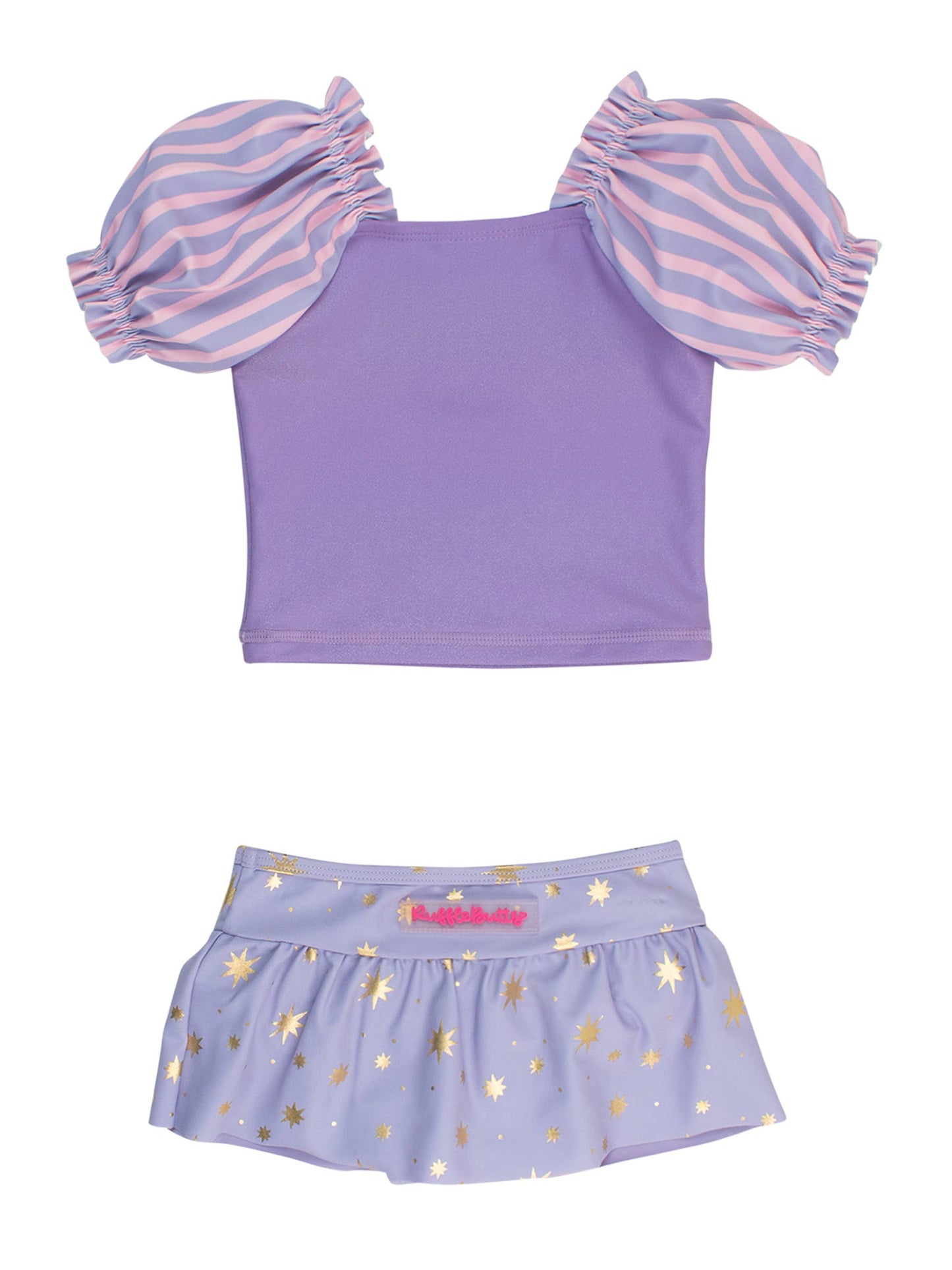 Girls Amethyst Princess Puff Sleeve Skirted 2-Piece Swimsuit