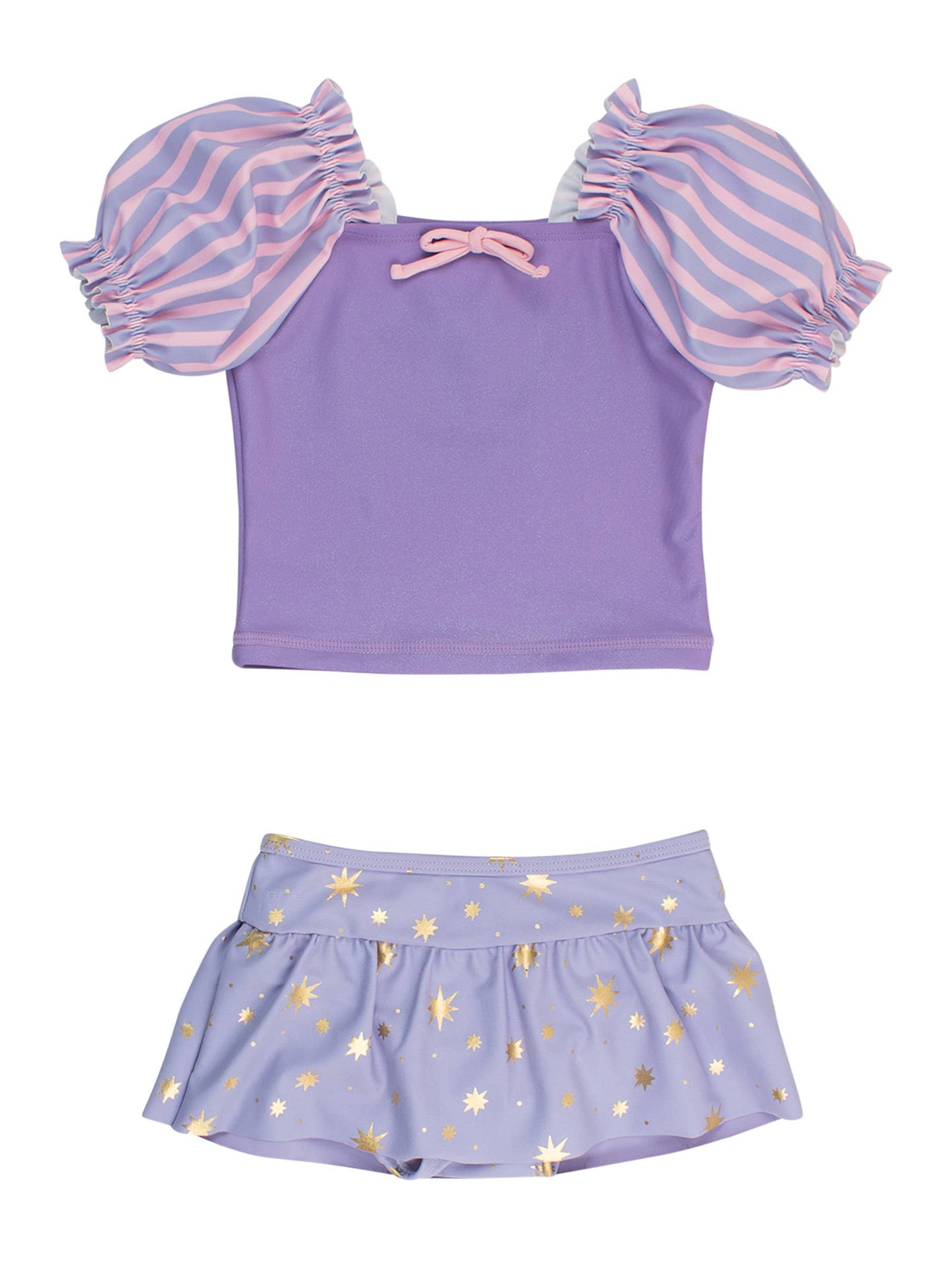 Girls Amethyst Princess Puff Sleeve Skirted 2-Piece Swimsuit