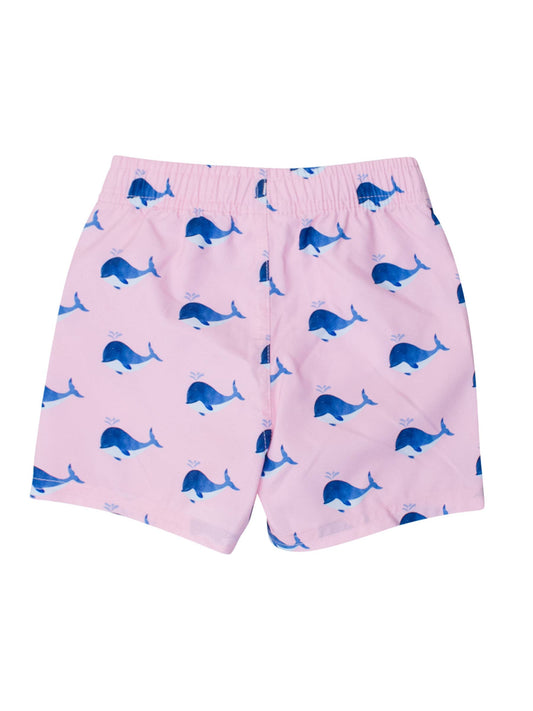 Boys Pink Whale Friends Swim Trunks