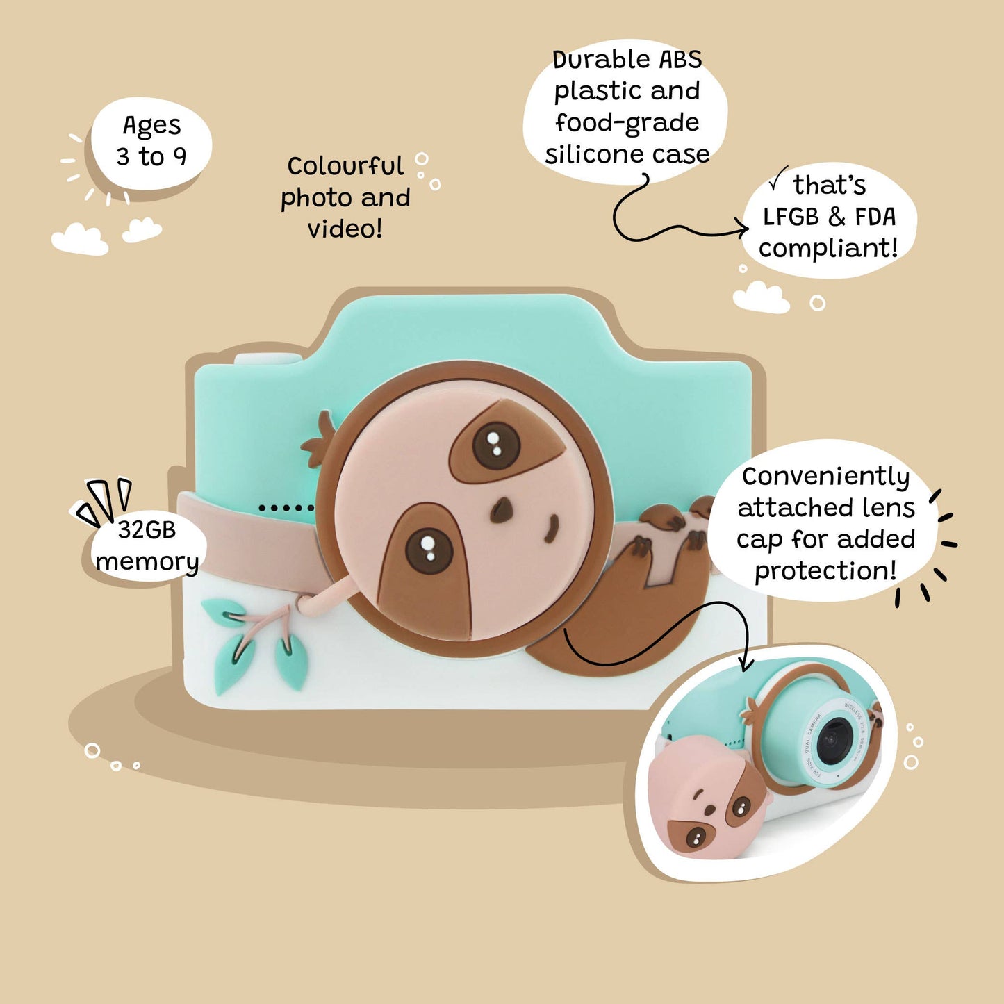 Zippy the Sloth - Kids Digital Camera - Model K