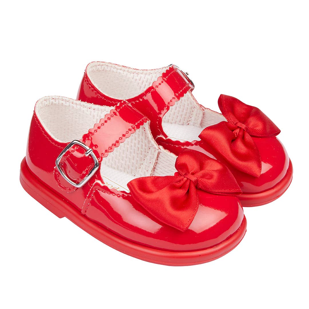 H505 Girls buckle first walker with matching satin bow