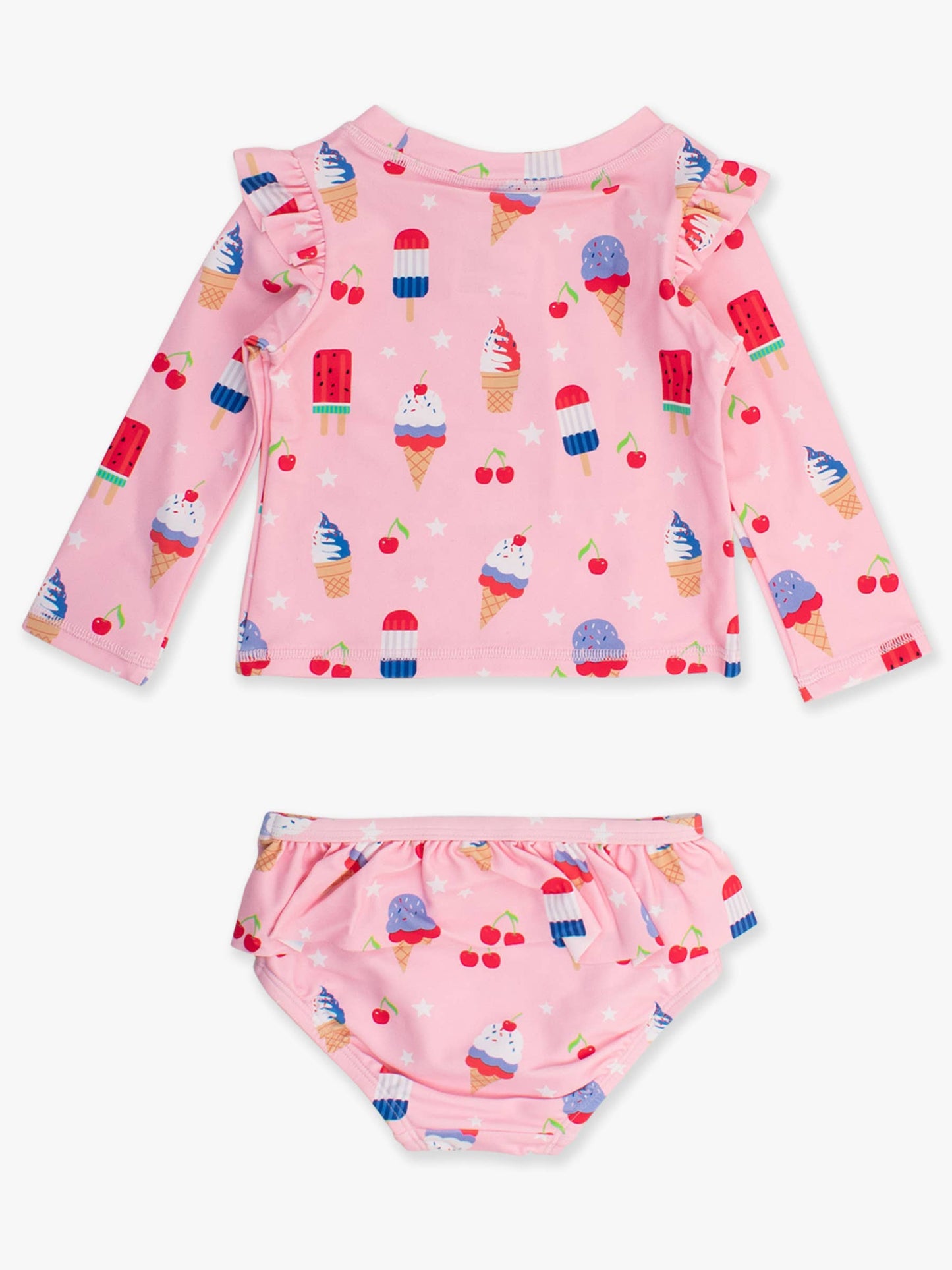 Girls Sweet Freedom Flutter Long Sleeve Rash Guard Skirted 2-Piece Swimsuit