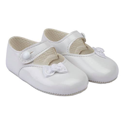 Soft Sole Mary Janes with Buttoned Faux Patent Leather