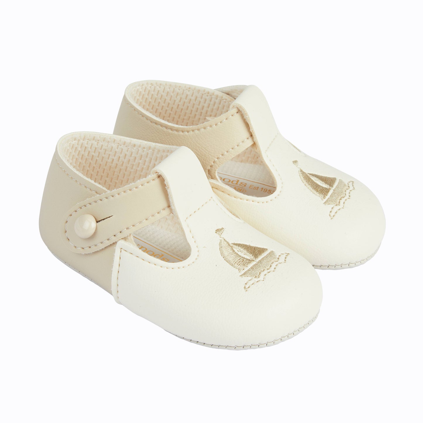 B119 soft sole button T-bar with Yacht embroidery