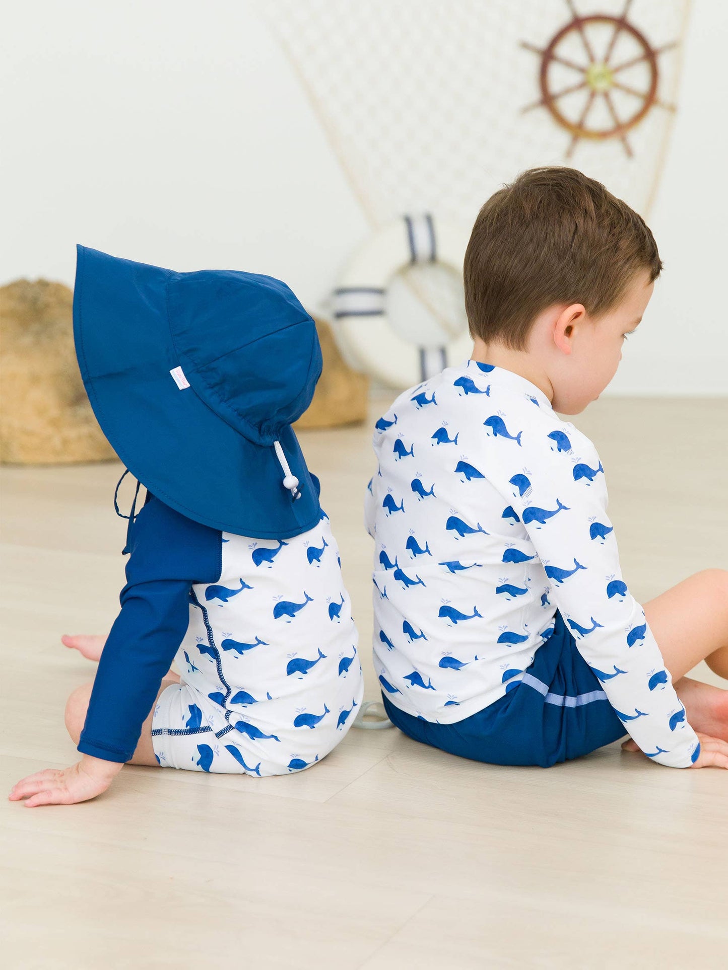 Baby Boys Whale Friends Long Sleeve One Piece Rash Guard Swimsuit