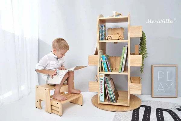 Mesasilla Solid Wood Rotating Bookshelf for Kids