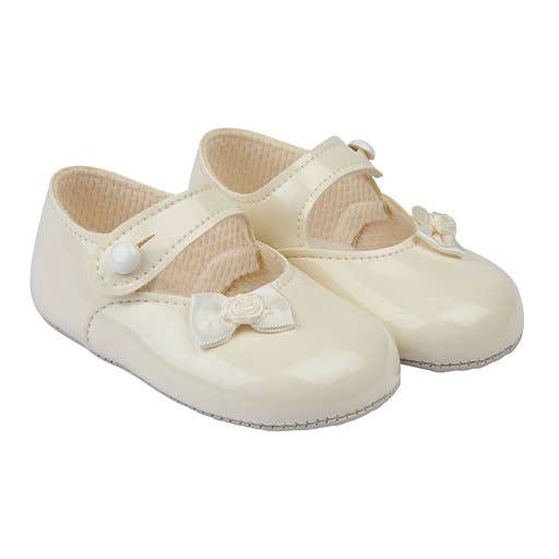 Soft Sole Mary Janes with Buttoned Faux Patent Leather