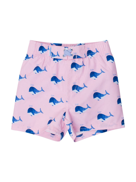 Boys Pink Whale Friends Swim Trunks