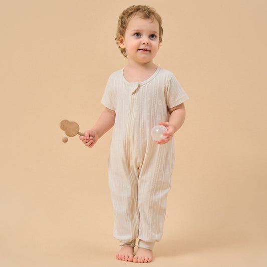 Little Plant Super Soft TENCEL™ Modal Jacquard 2-Way Zip Play & Sleep Pajama - Light Brown Bear