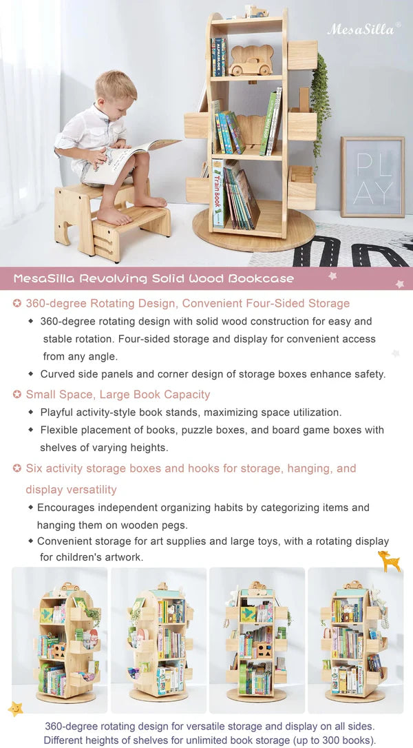 Mesasilla Solid Wood Rotating Bookshelf for Kids