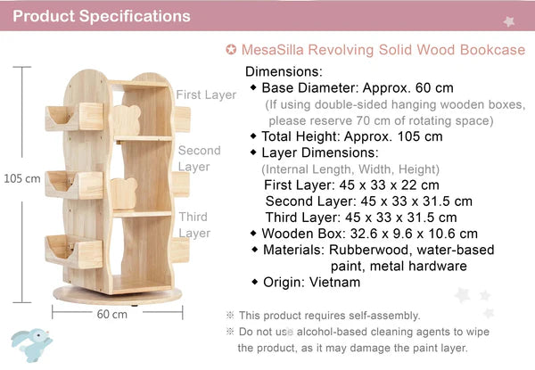 Mesasilla Solid Wood Rotating Bookshelf for Kids