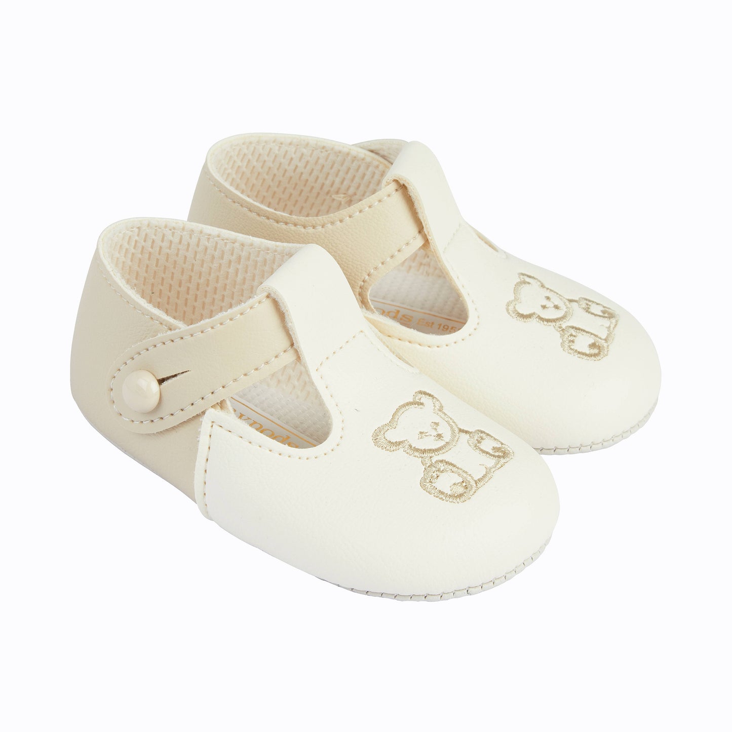 B117 Soft sole baby shoes button T-bar with Teddy embroidery