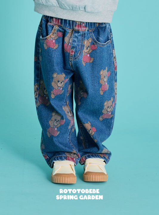 Rototobebe Bear Pattern Denim Pants