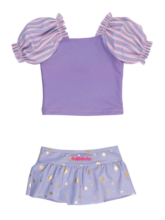 Girls Amethyst Princess Puff Sleeve Skirted 2-Piece Swimsuit