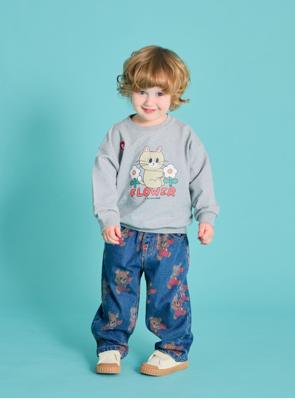 Rototobebe Bear Pattern Denim Pants